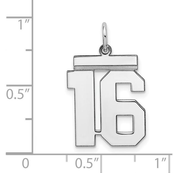 Sterling Silver, Athletic Collection Medium Polished Number 16 Pendant - Picture 4 of 5